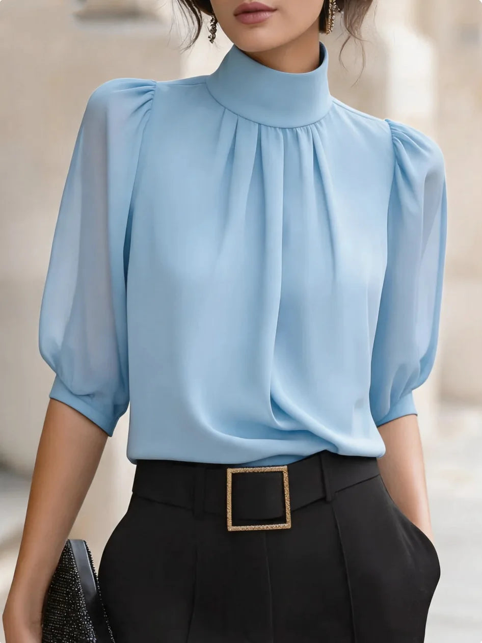 Chemisier col montant plissé femme – CLEVI Paris