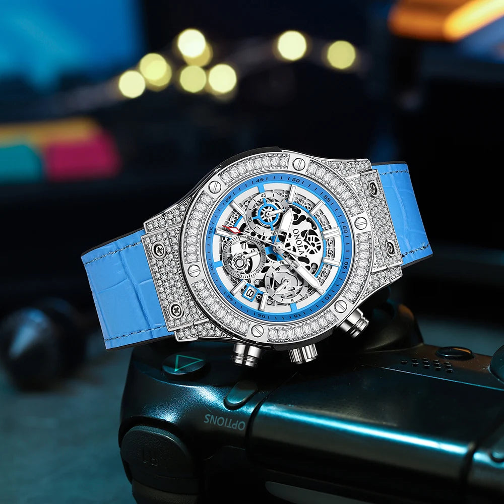 ONOLA ON6856 – Montre Quartz Homme | Diamants, Calendrier, Bracelet Cuir, Étanche 3 Bar