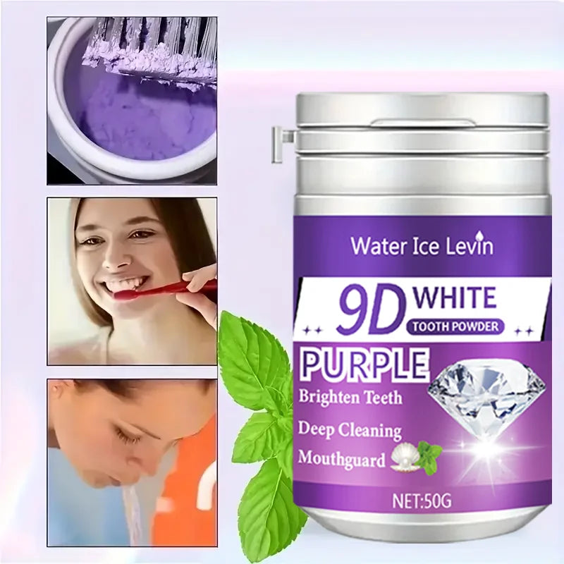 Poudre Dentifrice Blanchissante 9D White | Formule Violette & Haleine Fraîche