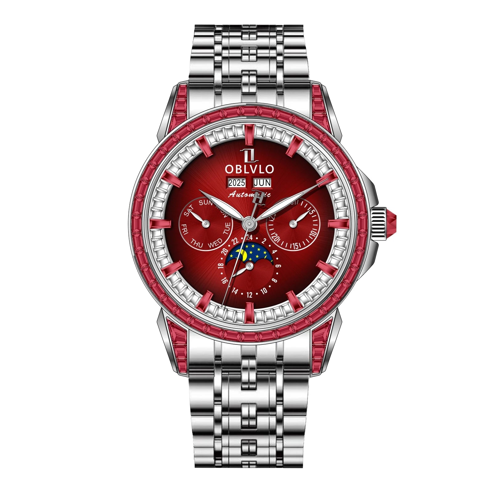Montre Automatique Phase de Lune | Zircon Multicolore Bracelet Cuir – CLEVI Paris
