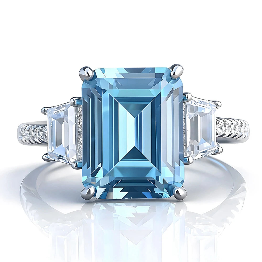 Bague Femme Aigue-Marine Taille Émeraude Argent 925 – CLEVI Paris