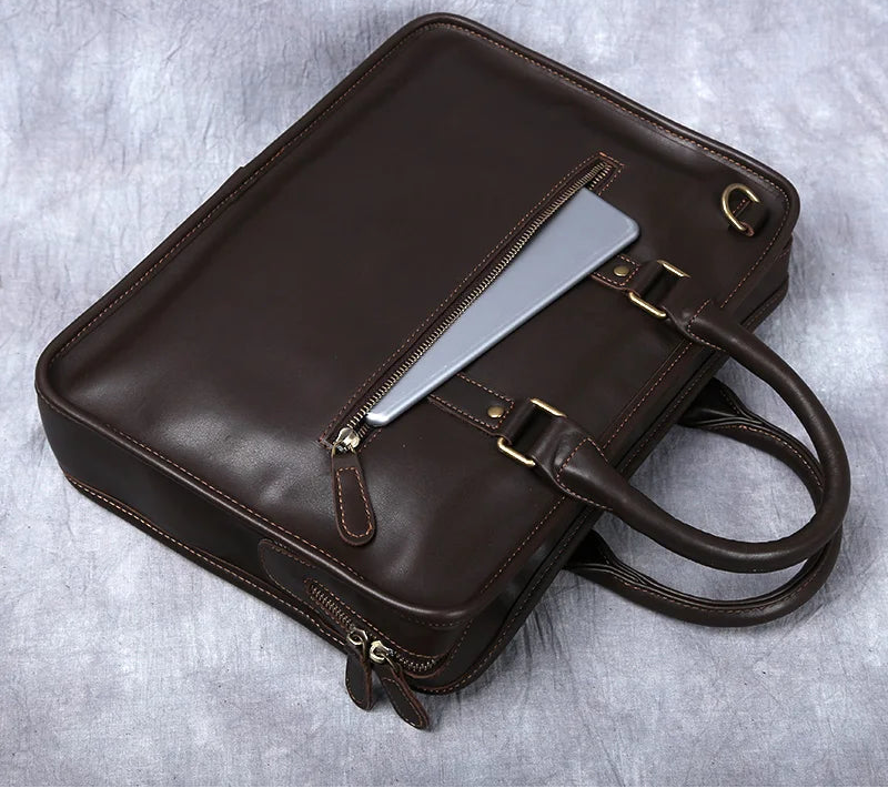 Serviette Homme Cuir Vache Retro Business Laptop 14" 36x8x27cm – CLEVI Paris