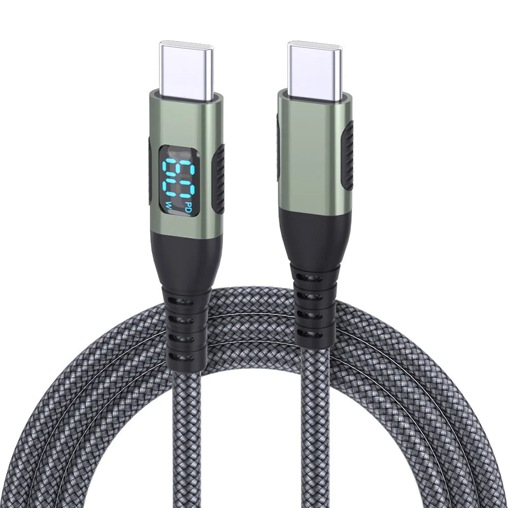 Câble USB-C vers USB-C 60W PD Affichage LED Nylon – CLEVI Paris