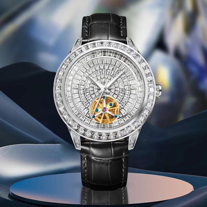 Montre HAEMMER 5037 – Tourbillon Automatique, Cadran Diamant, Bracelet Cuir, Verre Hardlex, Étanche 3 ATM – CLEVI Paris
