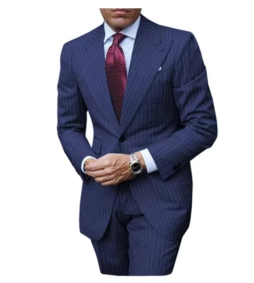 Costume 2 Pièces Homme Rayures Fines Coupe Slim Mariage – CLEVI Paris