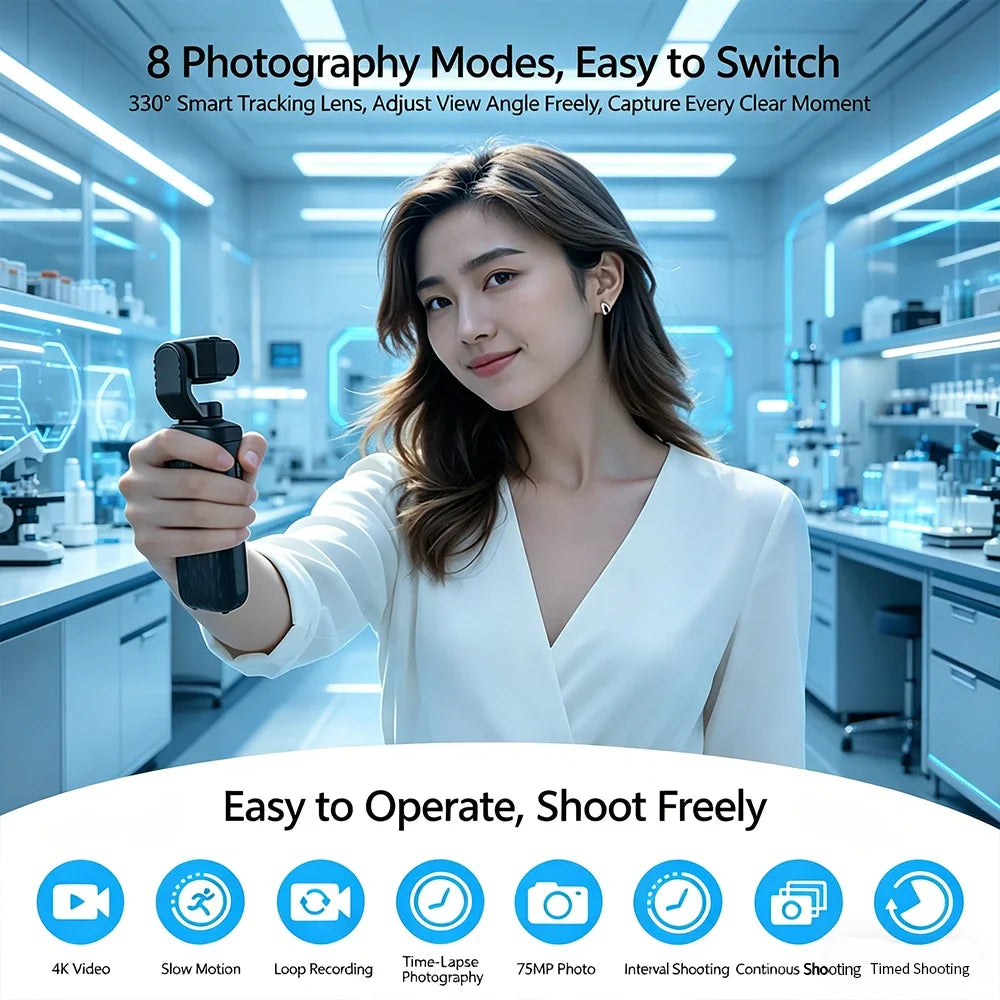 Caméra Gimbal 4K 30FPS HJD-05 – Suivi IA 330°, 75 MP & Stabilisation Intégrée – CLEVI Paris