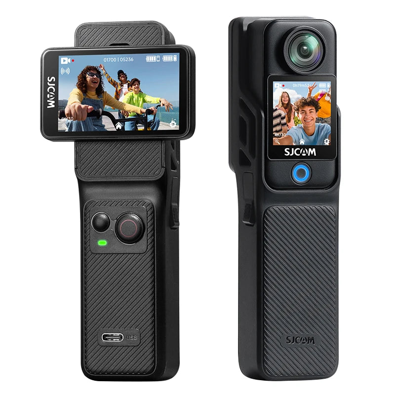Caméscope de Poche SJCAM C400 4K – Stabilisation 6 Axes, Écran Tactile Rotatif, Module Détachable, WiFi, Vlogging – CLEVI Paris