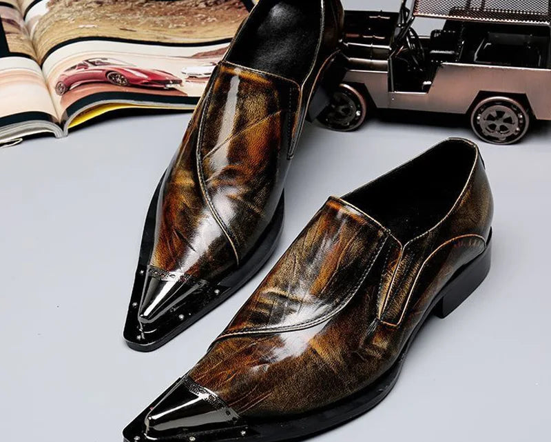 Brogue Homme Cuir Véritable Bout Métal Pointu Slip-On Western Fashion Mariage Soirée 8 Coloris – CLEVI Paris