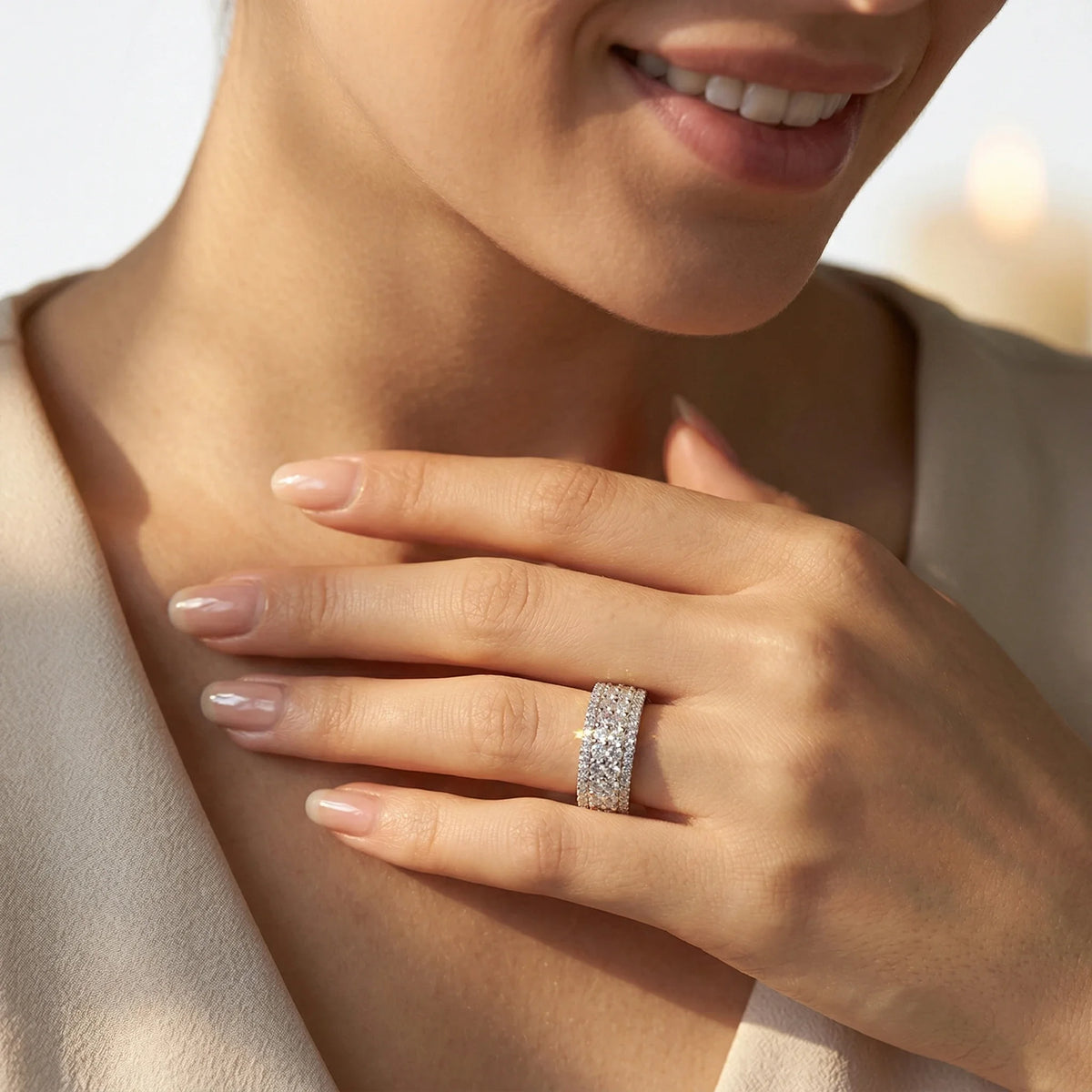 Bague Double Rang Moissanite Pavé Argent 925 – CLEVI Paris