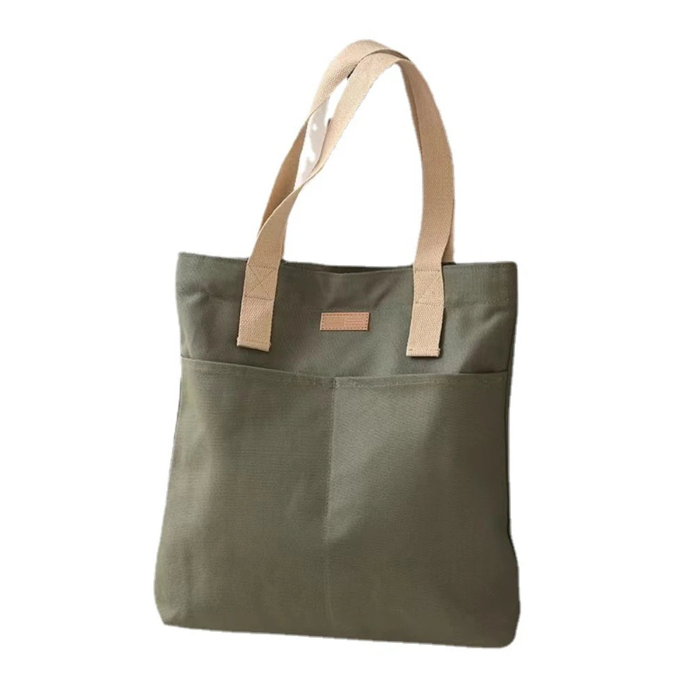 Tote Bag Canvas Souple Grande Capacité — 38x35cm, Unisexe, Blanc Vert Noir | CLEVI Paris