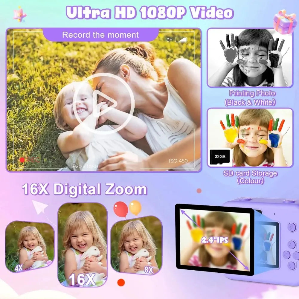 Appareil Photo Instantané Enfant 48MP – Impression Thermique, Écran 2.4", Vidéo 1080P
