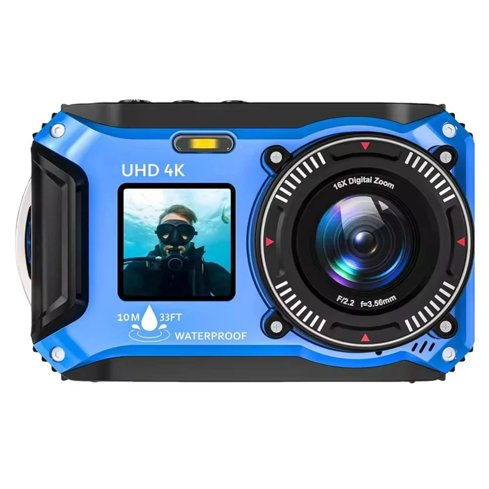 Appareil Photo Sous-Marin 4K 64MP AMORUS – Étanche 10m, Double Écran IPS, Autofocus, Flottant, Snorkeling & Plongée – CLEVI Paris