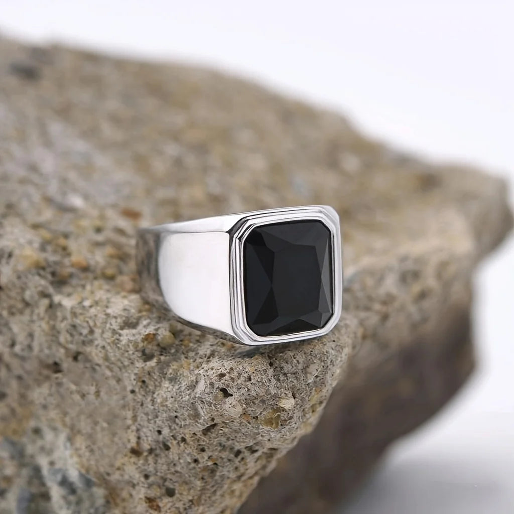 Bague onyx en acier 316L, styles variés – CLEVI Paris