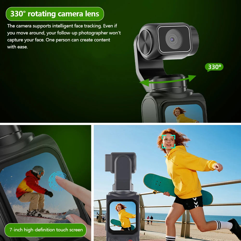 Caméra d'Action 4K WiFi 64 MP – Rotation 330° Écran Tactile Suivi Facial 180 Min Vlog Sport Webcam – CLEVI Paris