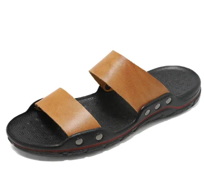 Fashion New Men's Crocodile Embossed Leather Slippers Casual Sandals For Men Summer Open Toe Beach Garden Shoes Flip Flops