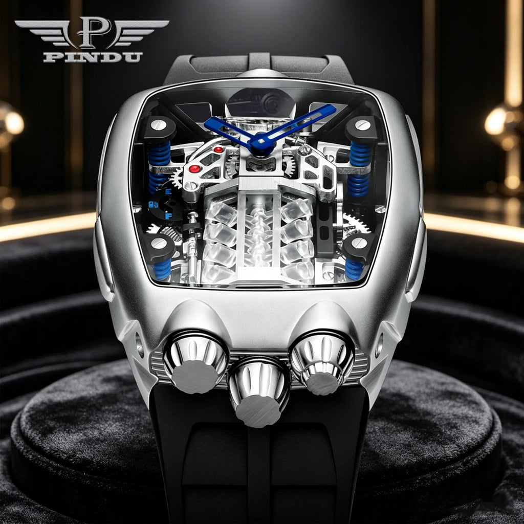Montre Homme PINDU PD5023 – Automatique Seiko NH05, Style Militaire Squelette, Acier 316L, Lumineux, Étanche 5 ATM – CLEVI Paris