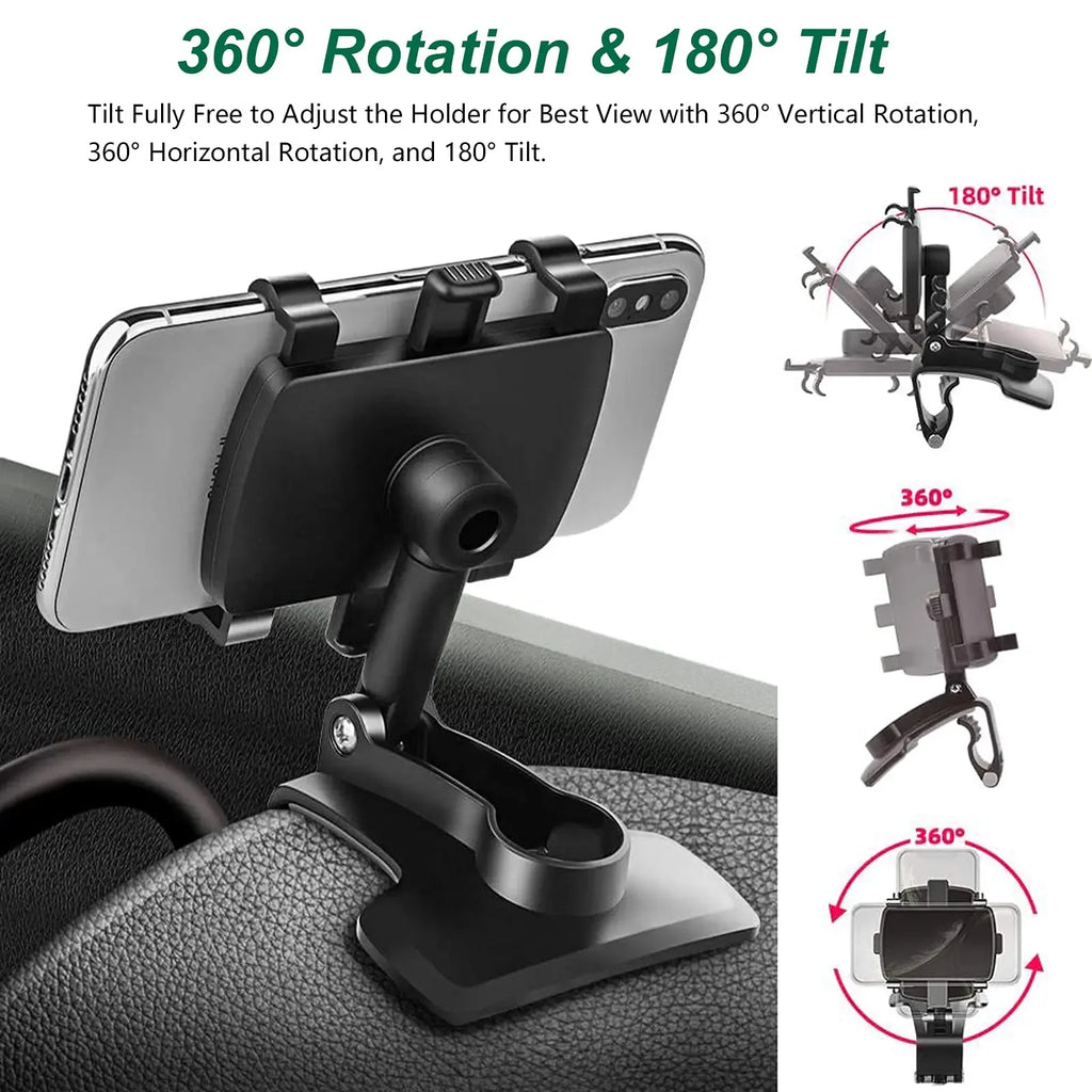 Support Téléphone Voiture | Clip Tableau de Bord, Rotation 360°, Plastique, Universel – CLEVI Paris