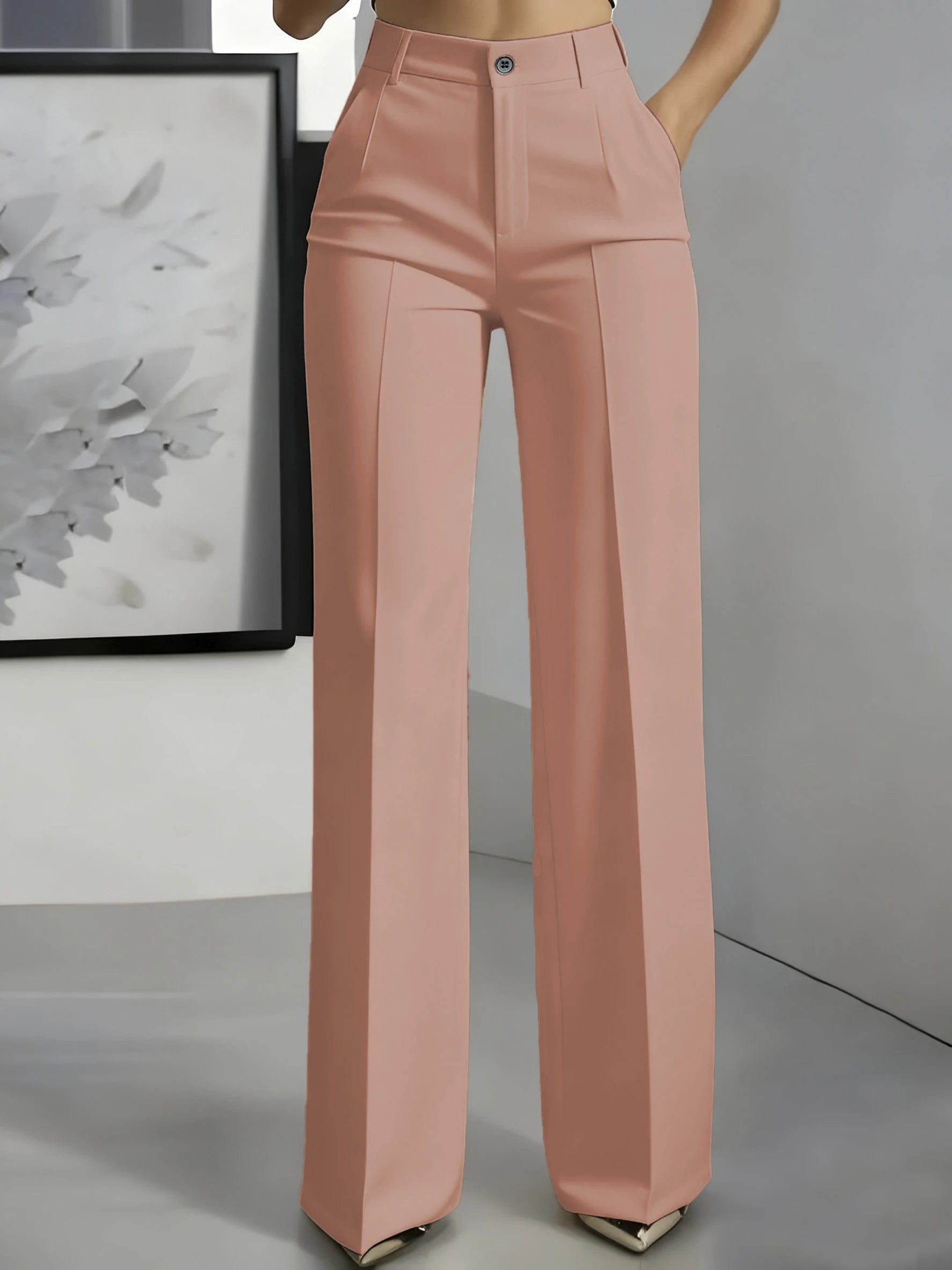 Pantalon Tailleur Femme Taille Haute Coupe Droite Drapée 17 Coloris – CLEVI Paris