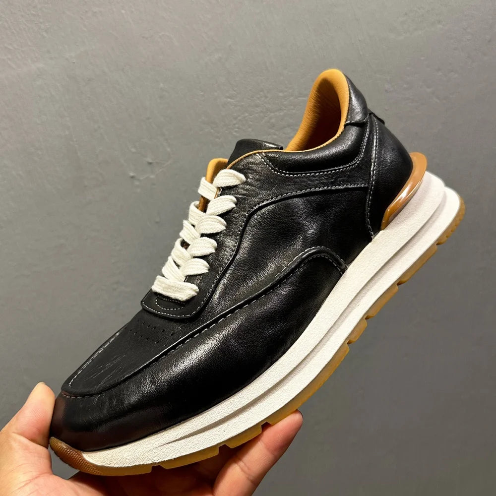 Sneakers Artisanales Cuir de Cheval Homme Bout Rond Rétro Respirant QHCCID – CLEVI Paris