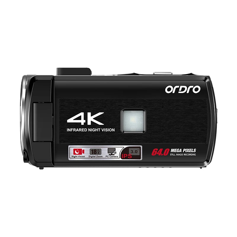 Caméscope Ordro Z36 4K 64MP – Zoom 18x, Vision Nocturne IR, Écran Tactile 270°, Fill-in LED, Webcam, Style Vintage – CLEVI Paris