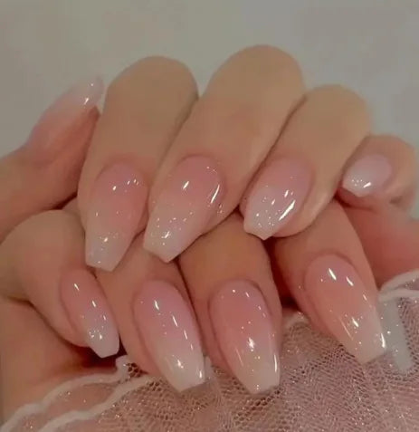 Faux Ongles Press-On Forme Ballerine | Lot de 24, Dégradé Rose, Réutilisables – CLEVI Paris