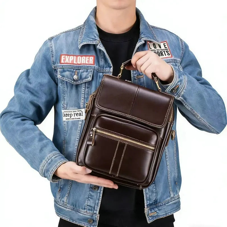 Sac Bandoulière Homme Cuir Vachette Véritable Vintage 28x24cm – CLEVI Paris