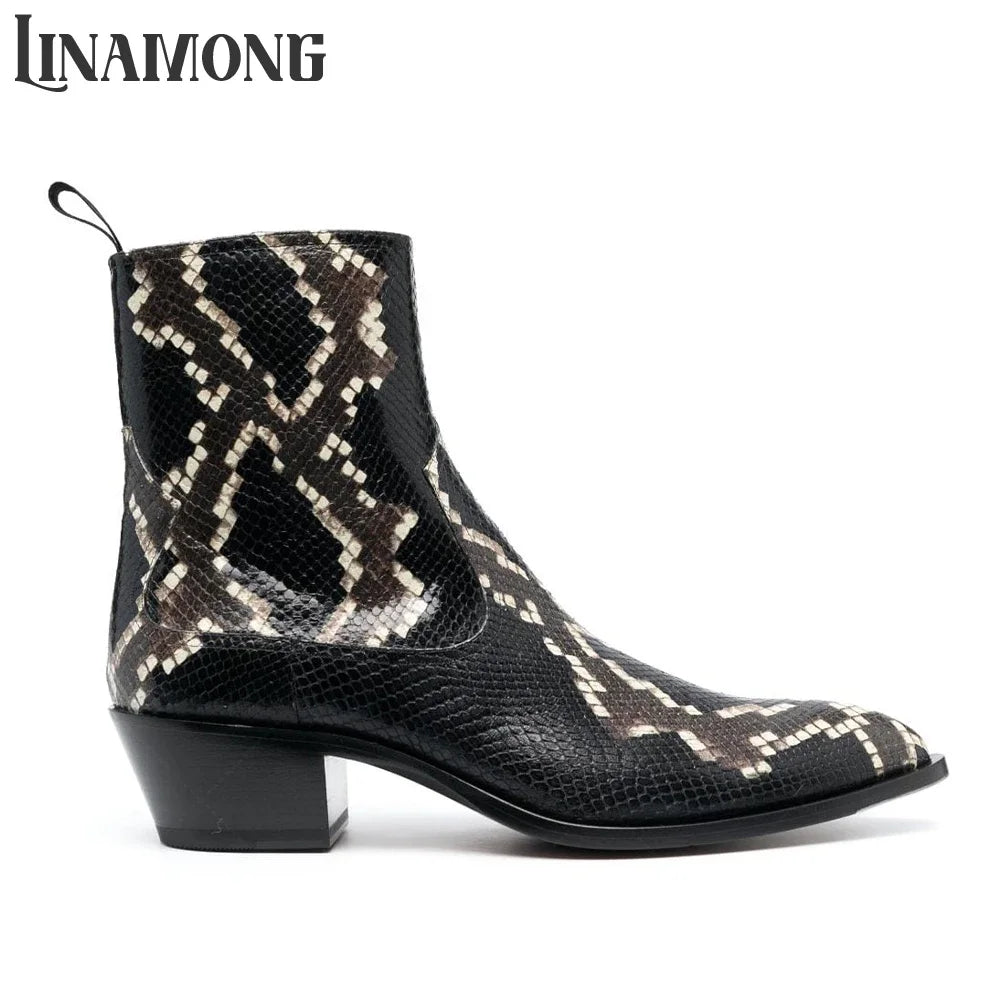 Bottines Chelsea Effet Serpent – Bout Pointu | Talon Bloc | Zip | Homme