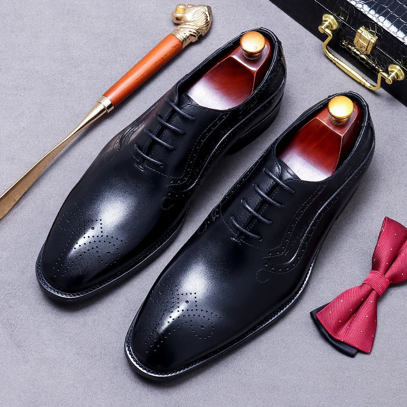 Oxford Cuir de Vache Sculpté Style Britannique Homme Imperméable Rehaussant Mariage Bureau – CLEVI Paris