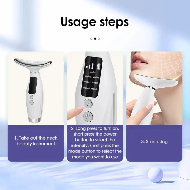 Masseur Cou & Visage LED 7 Couleurs | Lifting, Anti-Rides & Vibrations 7 Modes