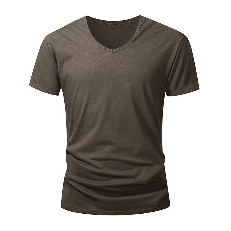 T-Shirt Homme 100% Coton Col V – Manches Courtes, Doux, Casual