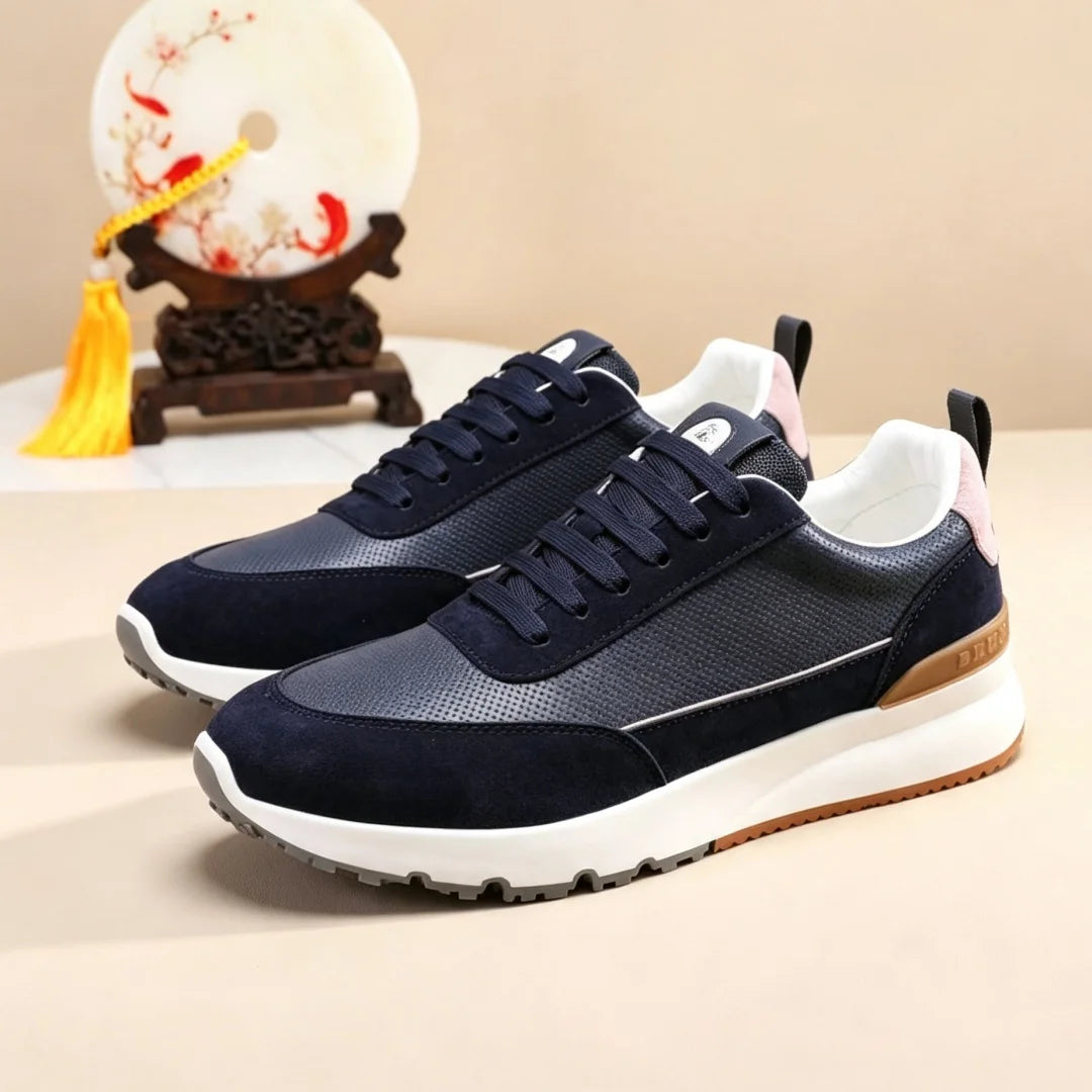 Sneakers Cuir Perforé Homme Lacets & Daim – CLEVI Paris