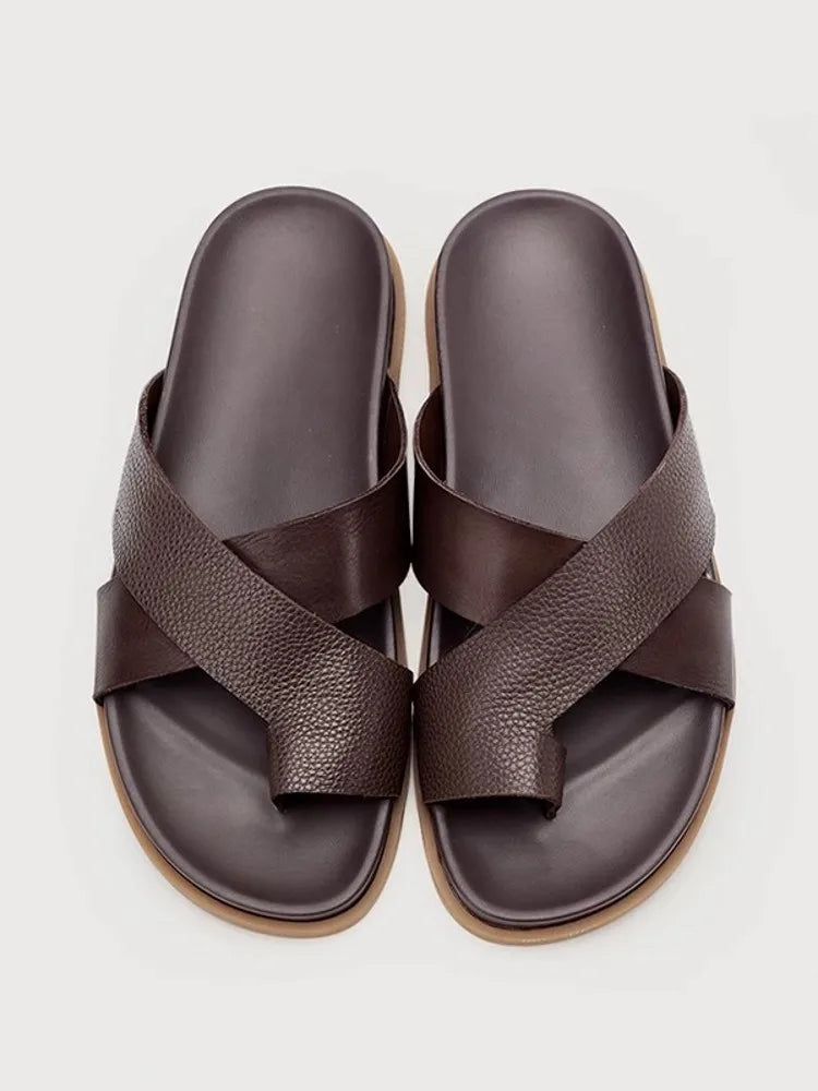 Tongs Homme Cuir Véritable Cross-Strap Plage & Casual – CLEVI Paris