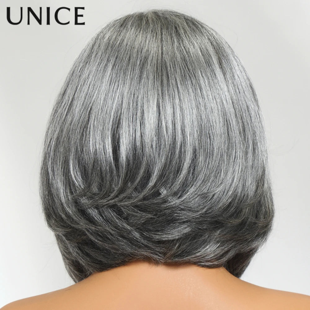Perruque bob brushing poivre et sel – CLEVI Paris