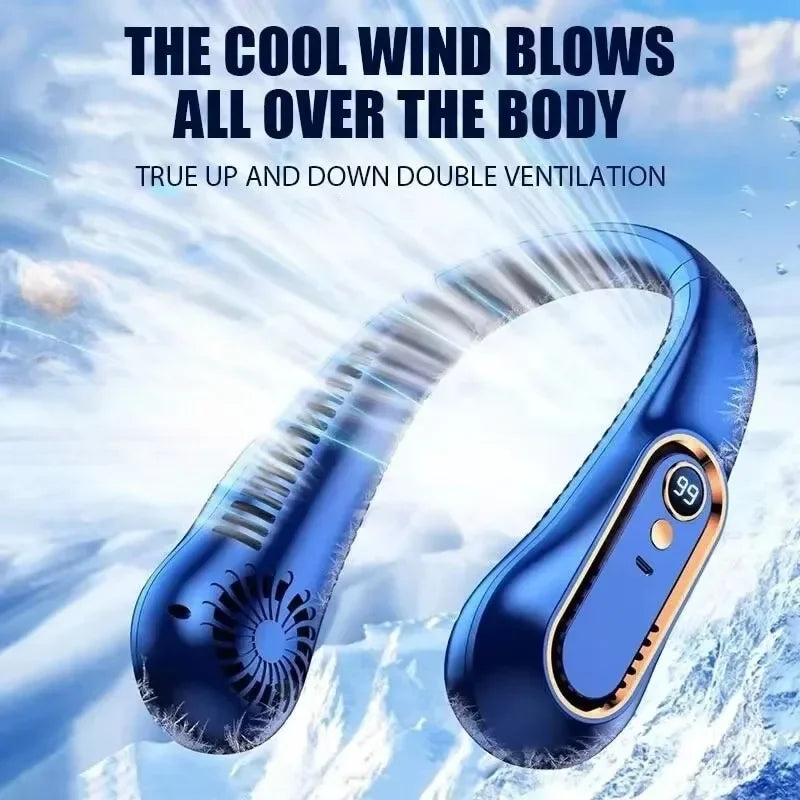Ventilateur de Cou Sans Lame – Portable Silencieux USB Rechargeable 5 Vitesses Affichage Batterie Sport Bureau – CLEVI Paris