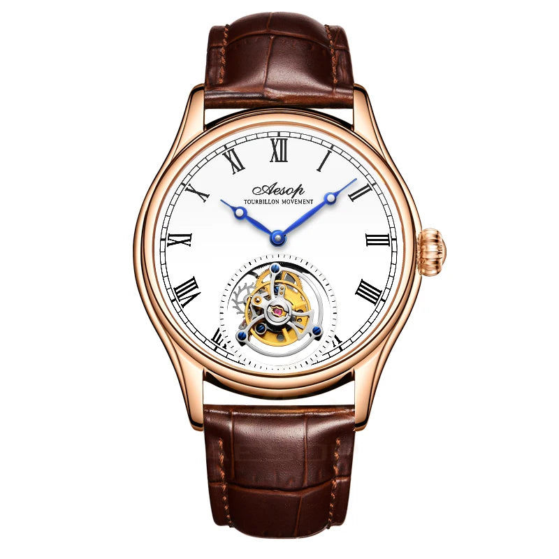 AESOP 7021 & 7061 Montre Homme Tourbillon Squelette Saphir Étanche 5ATM – CLEVI Paris