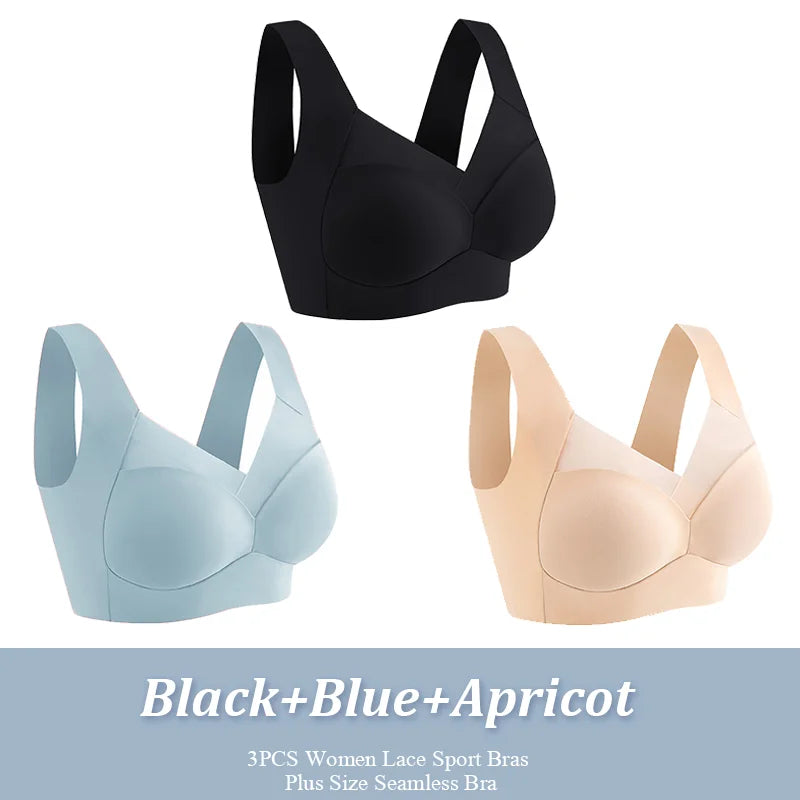 Lot de 3 Soutiens-Gorge Sport Sans Armature | Dentelle, Sans Coutures, Grande Taille – CLEVI Paris