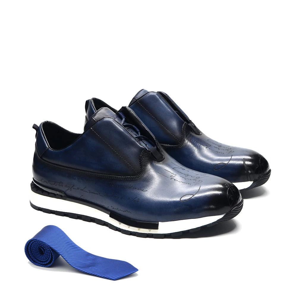 Oxford Sneaker Homme Cuir Véritable Motif Totem Peint Main | Doublure Agneau 3 Coloris