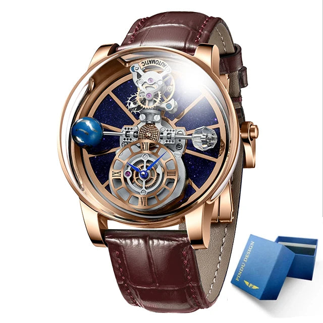 Montre Homme Quartz Ciel Étoilé Verre Courbé Transparent Cuir 10 Bar – CLEVI Paris