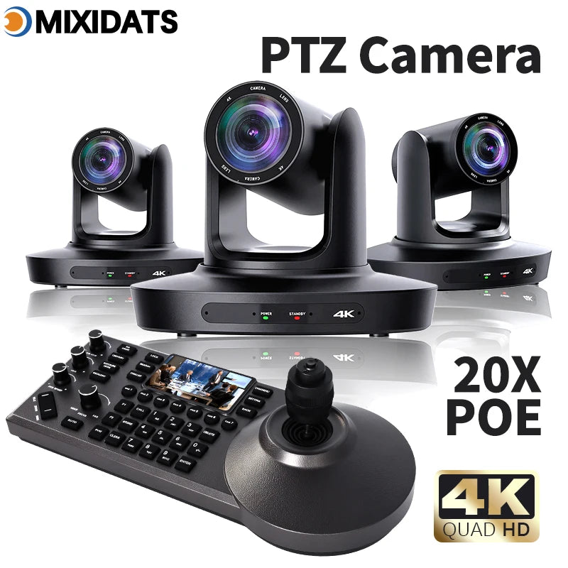 Kit Caméra PTZ 4K MIXIDATS – Zoom 20x, NDI, PoE & Clavier de Contrôle – CLEVI Paris