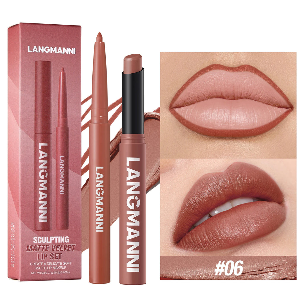 Rouge à Lèvres 2-en-1 Contour & Couleur Imperméable – Longue Tenue Sans Bavure