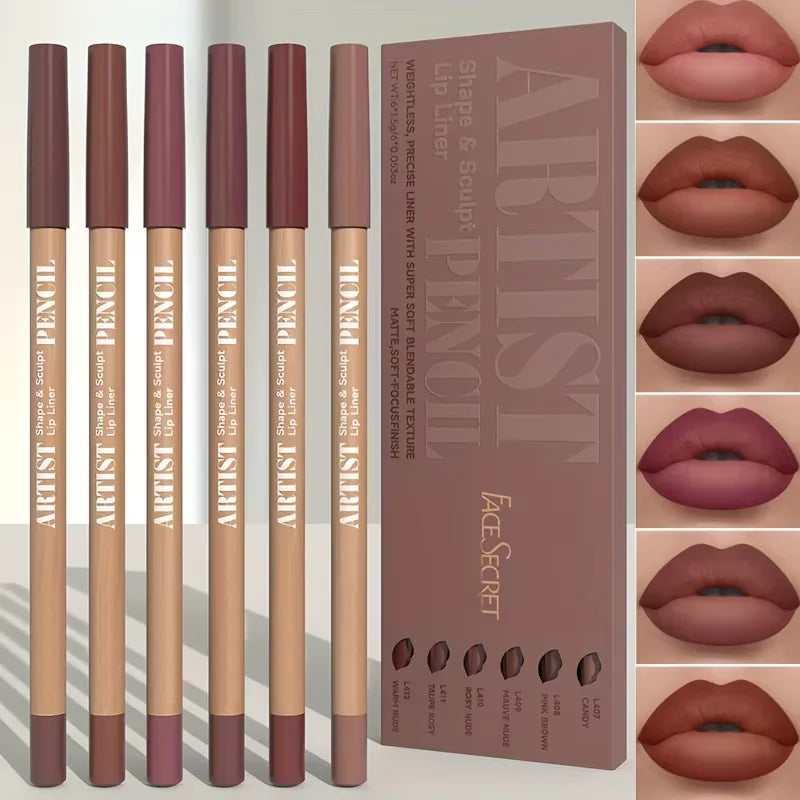 Lot de 6 Crayons Contour Lèvres Velvet Matte – Longue Tenue & Imperméable