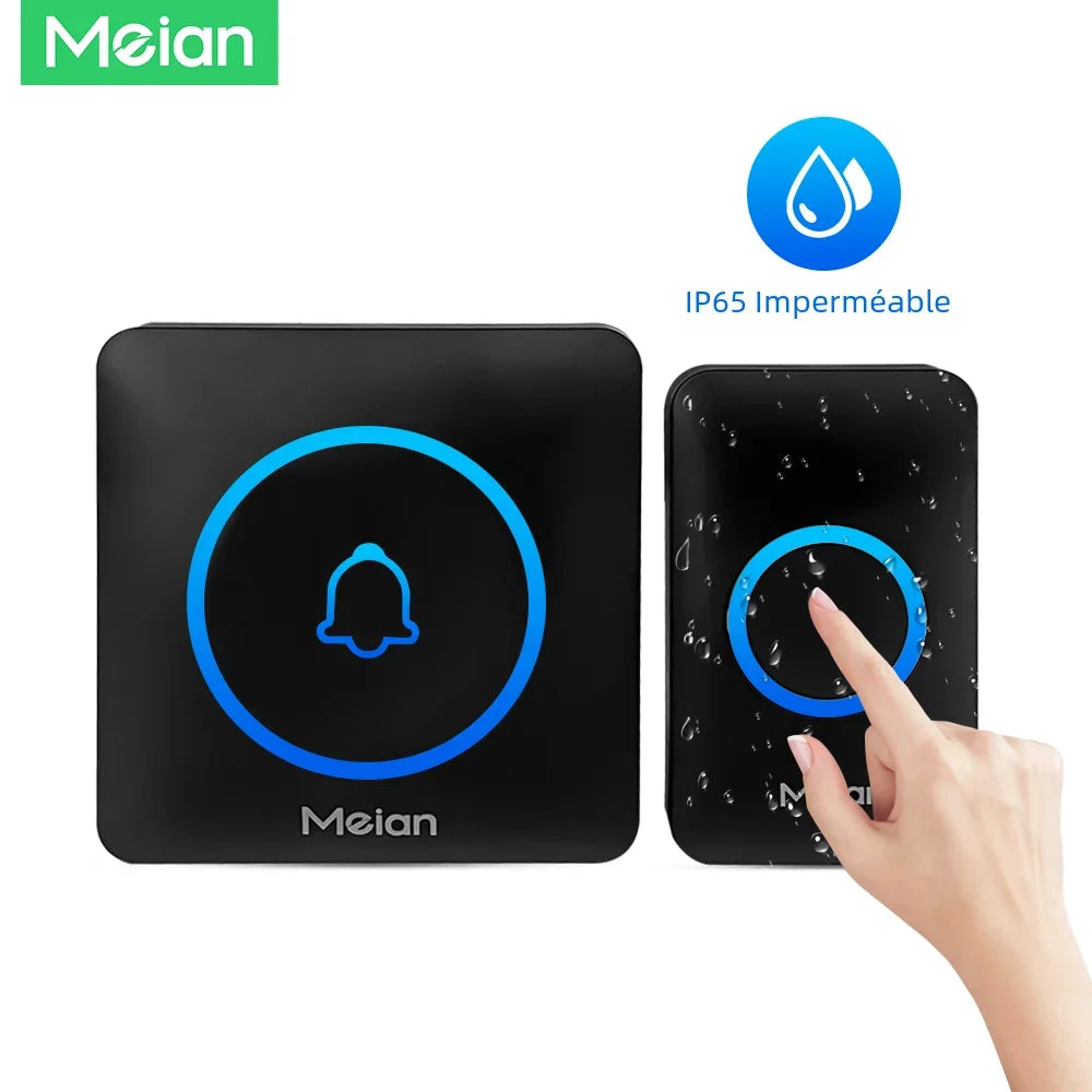 Sonnette Sans Fil Meian – IP65, 300m, 60 Sonneries, 110dB, 3 Modes, EU/UK/US