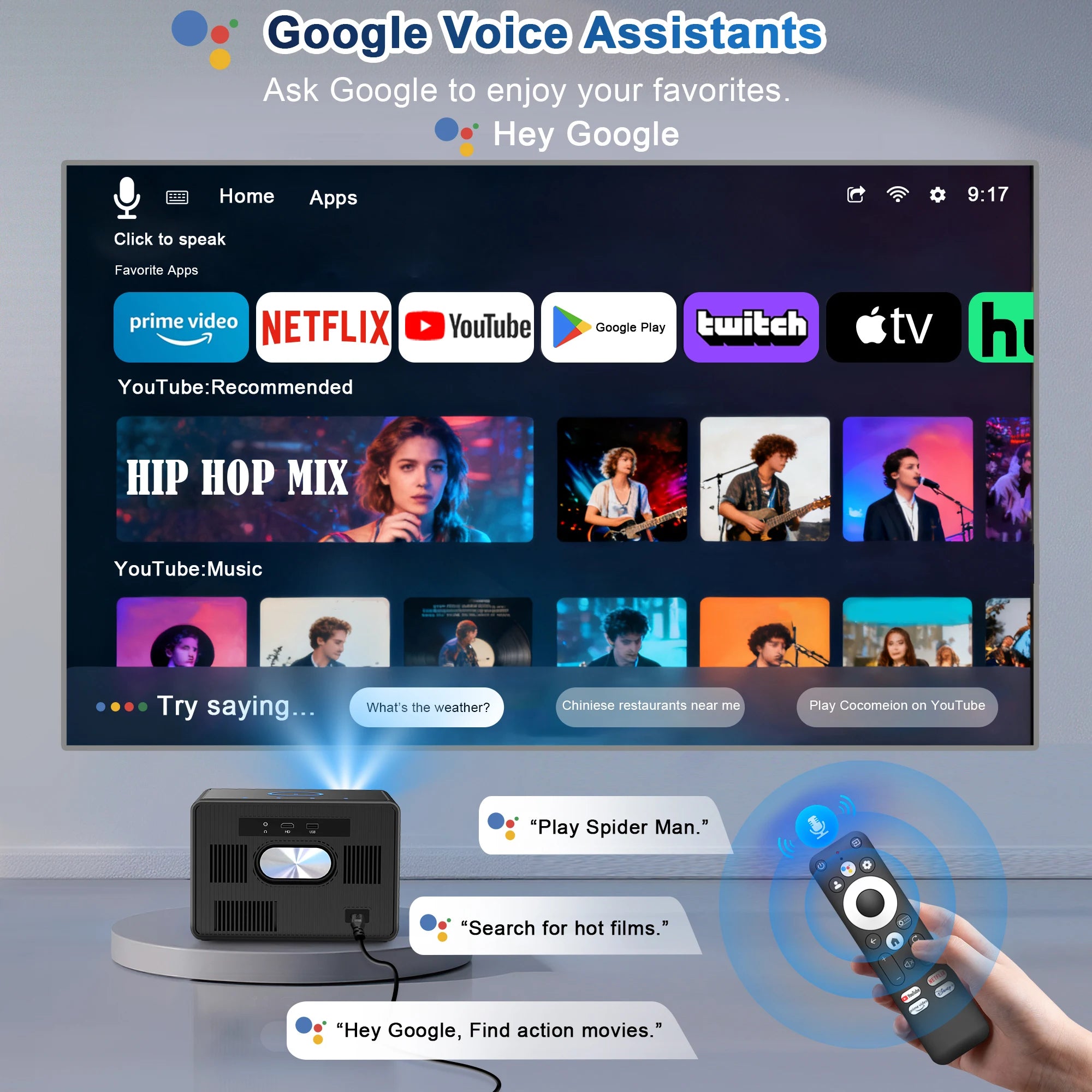 HORLAT X04 GTV Projecteur Google TV Android 14 1080P 4K 3500 ANSI Optique Fermée WiFi 6 BT 5.4 Son 30W – CLEVI Paris