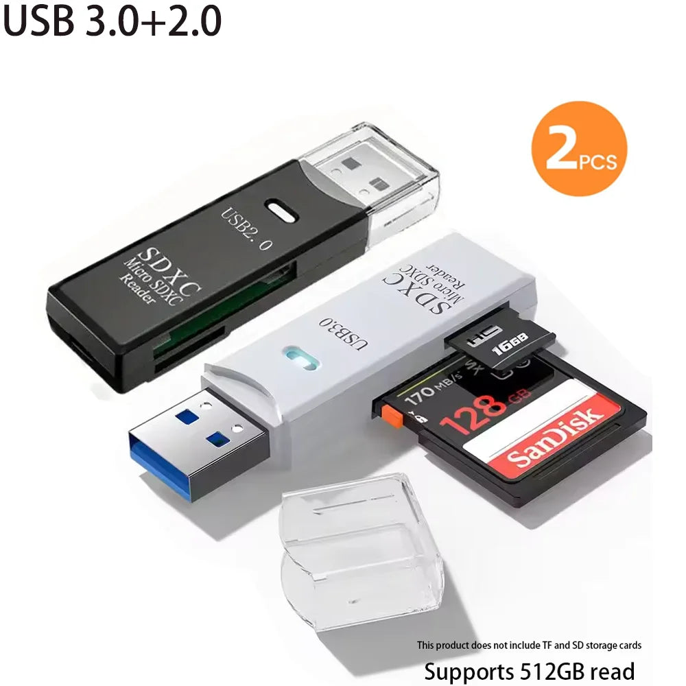 Lecteur de Cartes USB 2-en-1 – SD/TF, USB 2.0 & 3.0, Hub 4 Ports, PC & Laptop