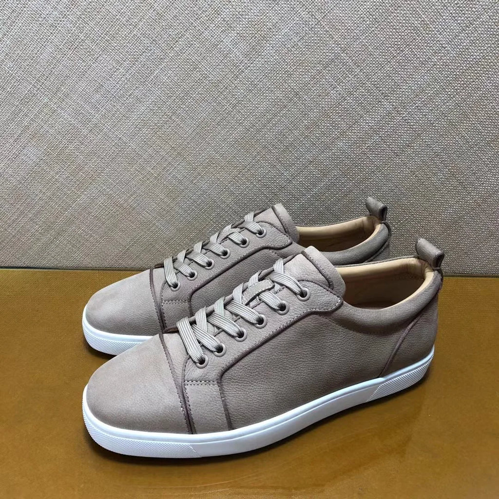 Sneakers Basses Cuir Véritable Gris Homme – Semelle Rouge, Sans Rivets, Tailles 35-48 – CLEVI Paris