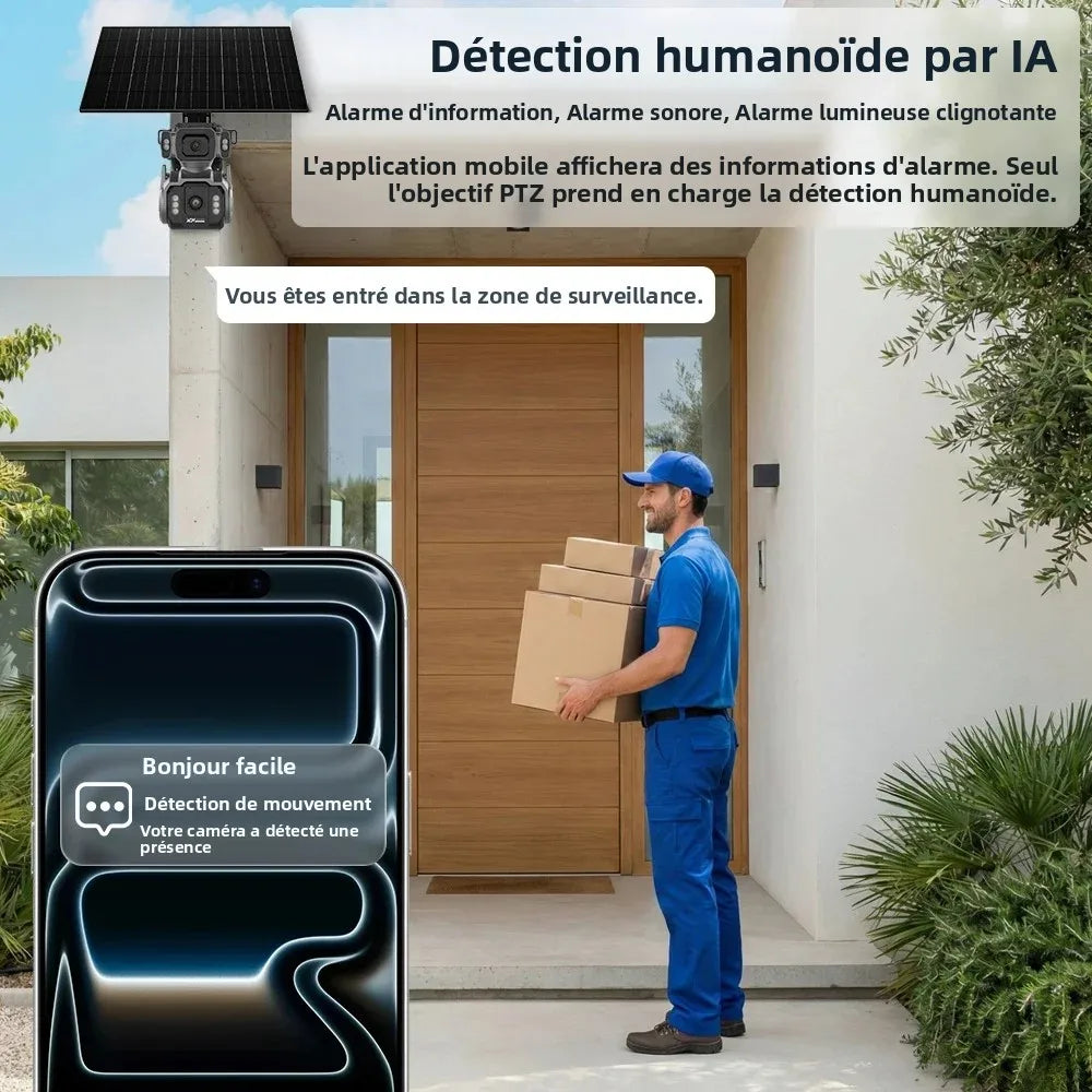 Caméra Solaire 4G LS VISION AOV 4K Double Objectif Zoom 12x PTZ Suivi IA 24/7 IP66 – CLEVI Paris