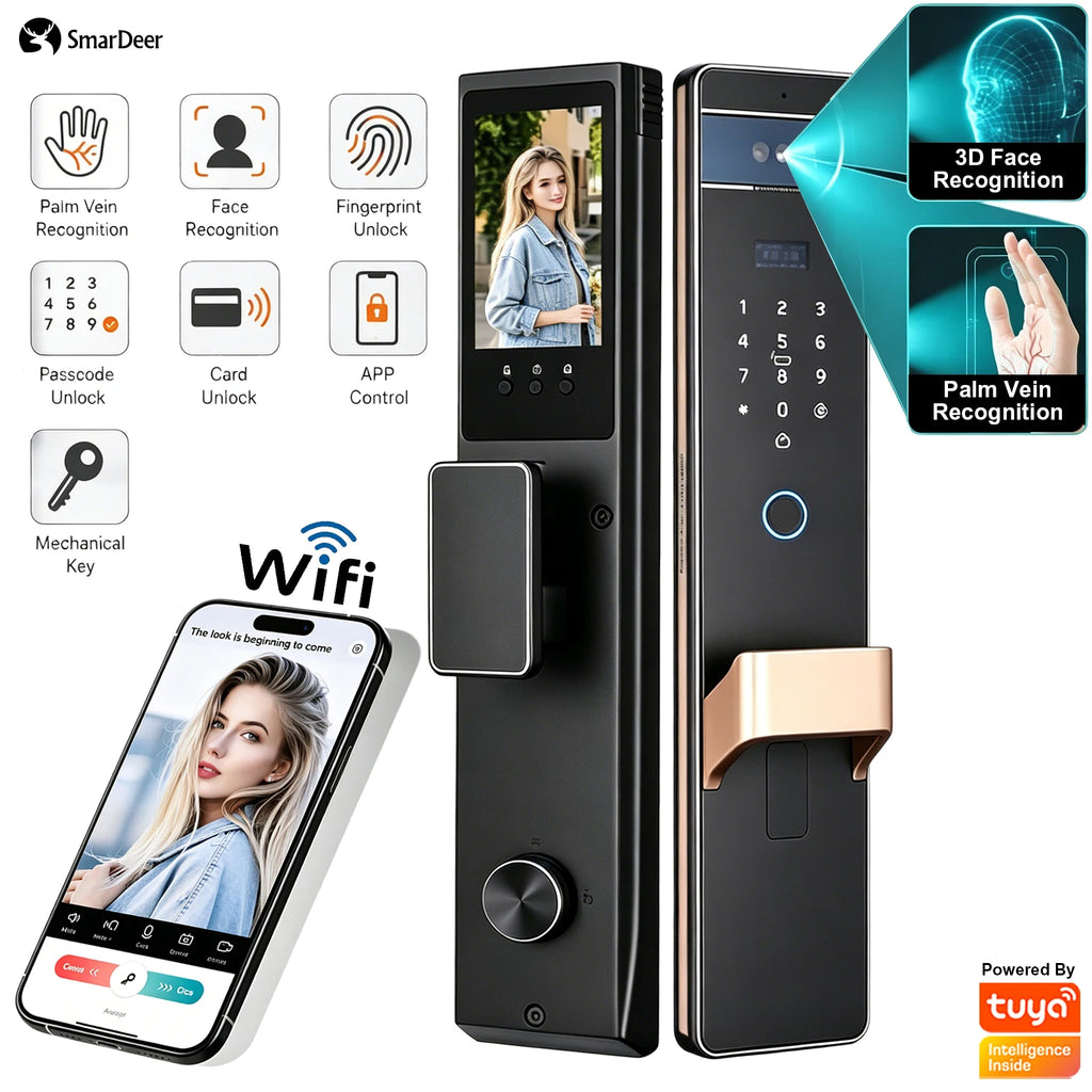 SmarDeer L9009 Serrure Connectée 3D Face & Veine Palmaire WiFi Tuya – CLEVI Paris