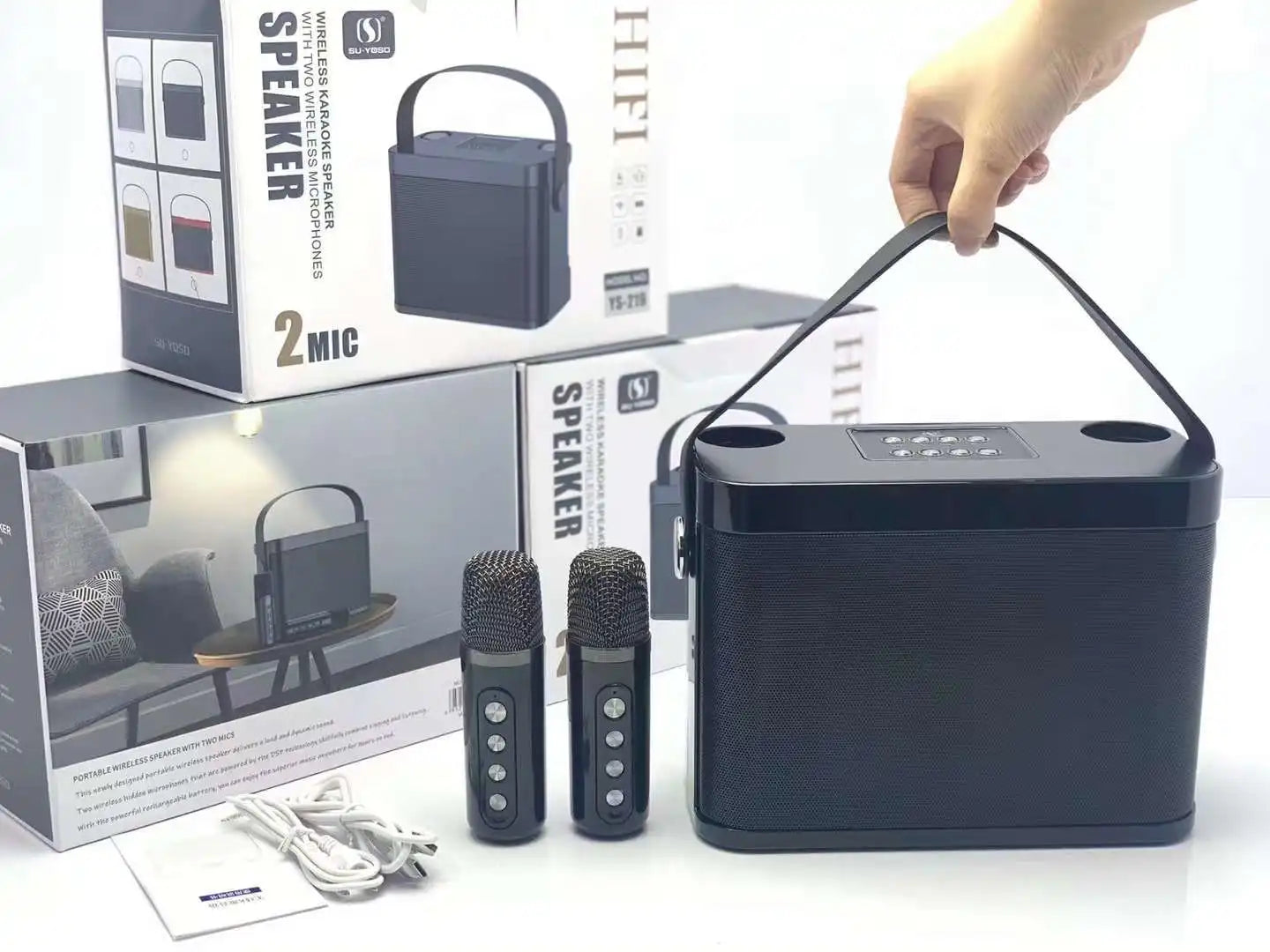 Enceinte Bluetooth Newmsnr 120W Karaoké 2 Micros Basses Profondes 5-6h Fête – CLEVI Paris