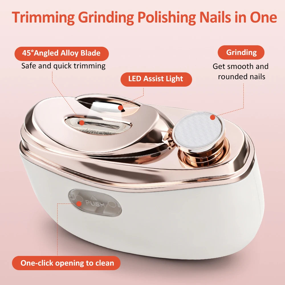 Coupe-Ongles Électrique Rechargeable LED 2-en-1 Taille & Polissage Adultes Bébé – CLEVI Paris
