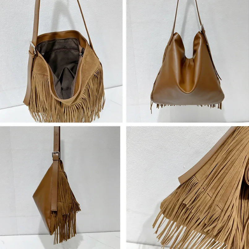 Sac Hobo Femme Velours Double Face Franges Pompon – CLEVI Paris